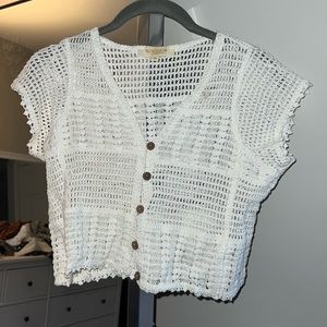 White cropped crochet top